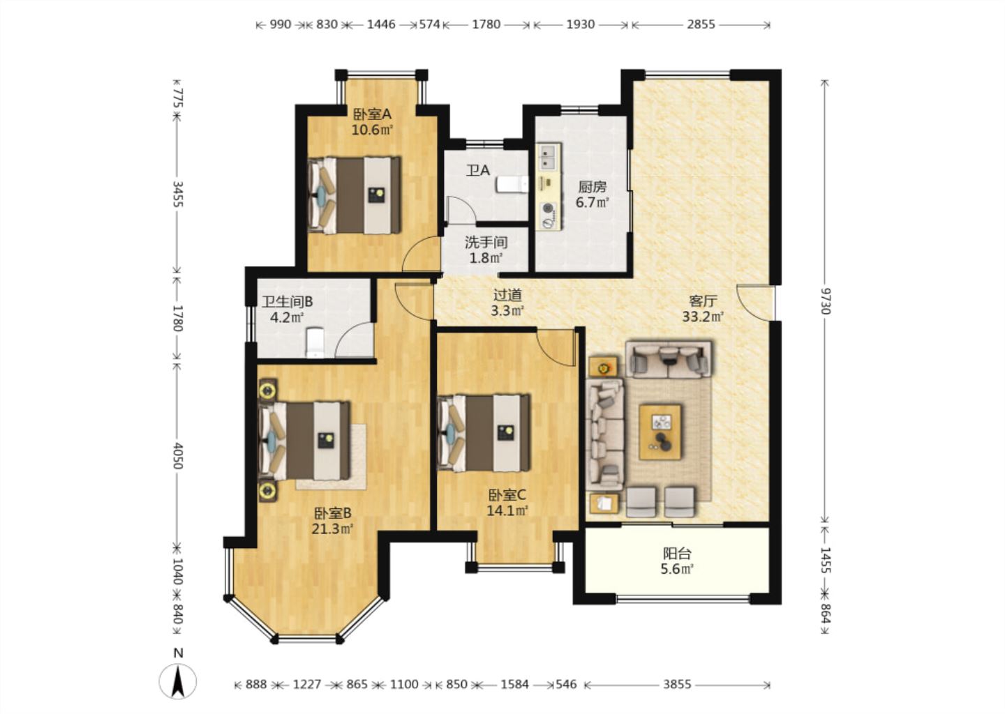 中南世纪花城三期 3室2厅2卫 133m²