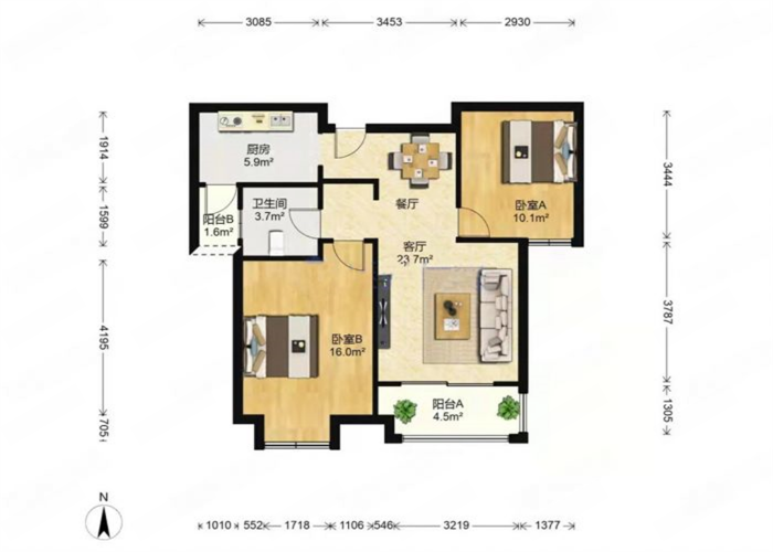 弘阳上城 2室2厅1卫 90.97m&sup2;