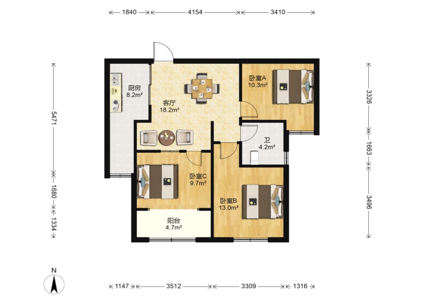 华强城 2室1厅1卫 86m&sup2;