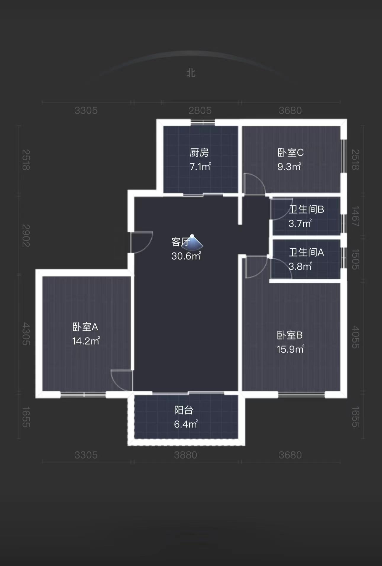卓越万科新都会 3室2厅2卫 120m&sup2;