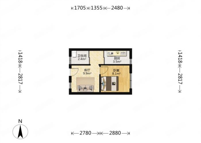涌鑫八达通广场 1室1厅1卫 40m&sup2;