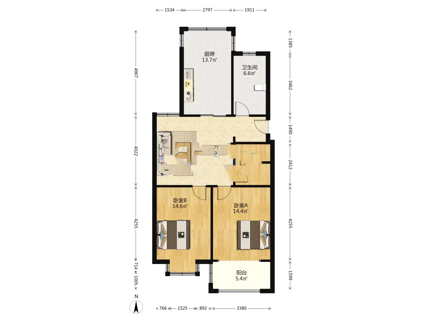 新华北苑 2室2厅1卫 104m&sup2;