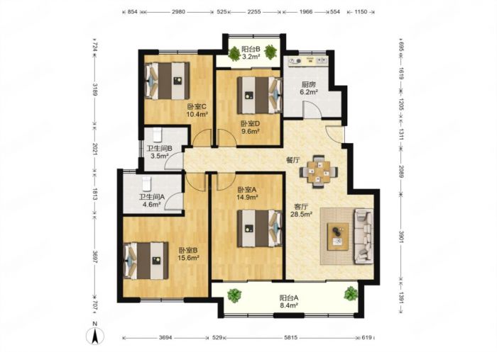 世濠花园 4室2厅2卫 134.00m&sup2;