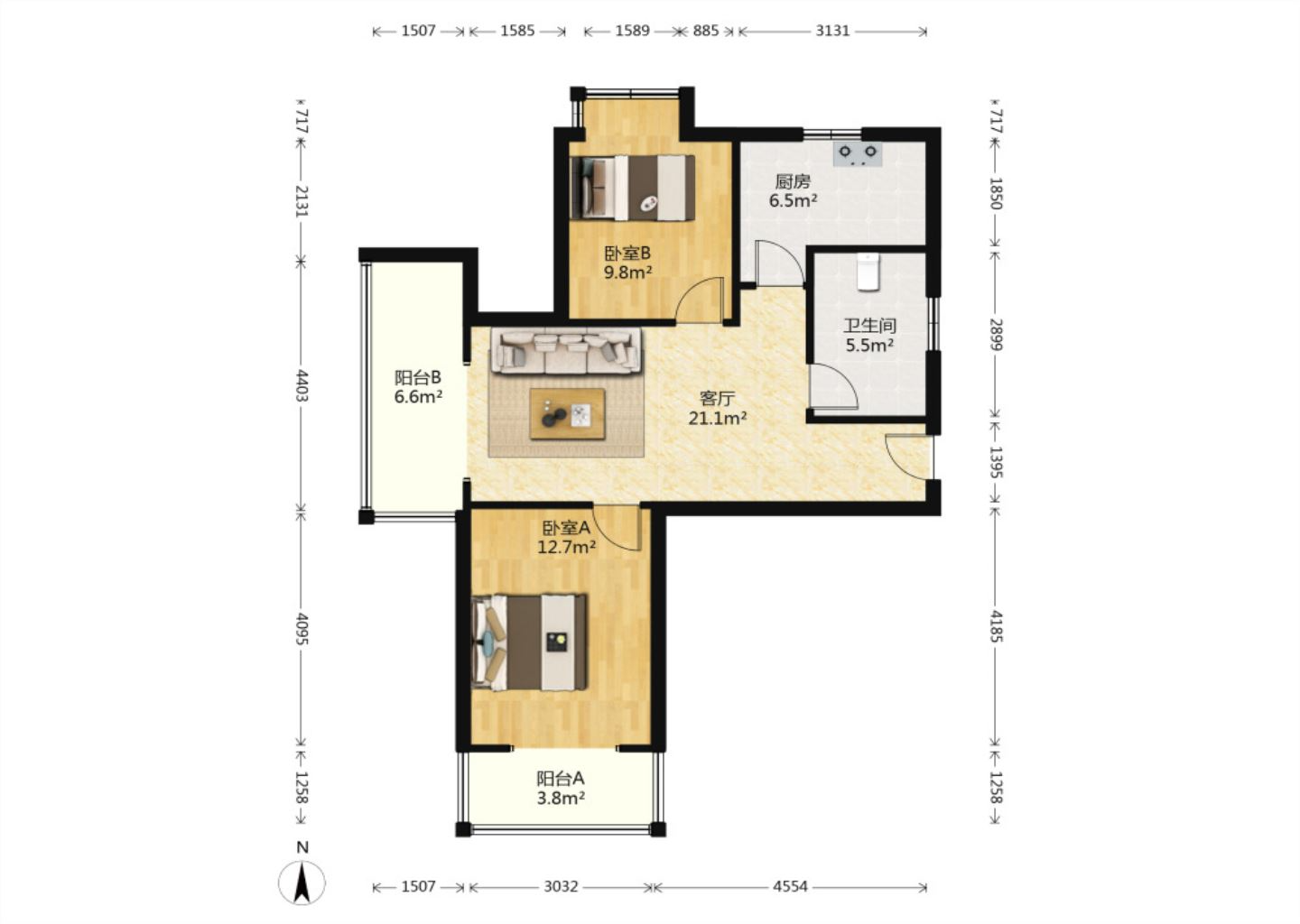 融悦华庭 2室2厅1卫 88.38m&sup2;