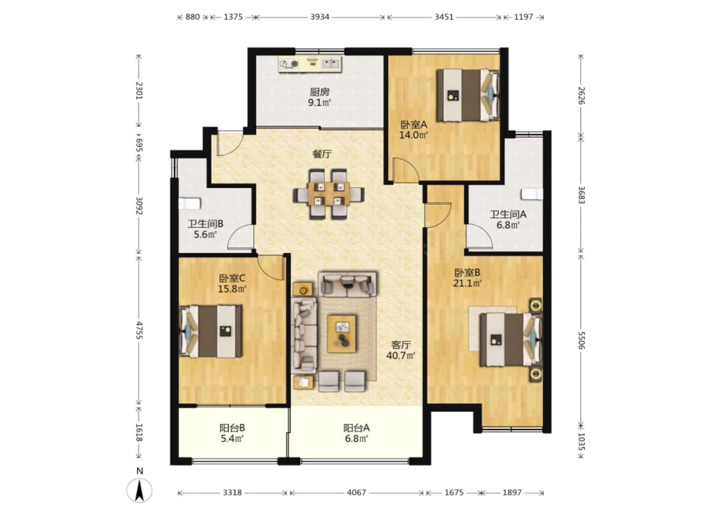 湖畔天下 3室2厅2卫 153.91m&sup2;