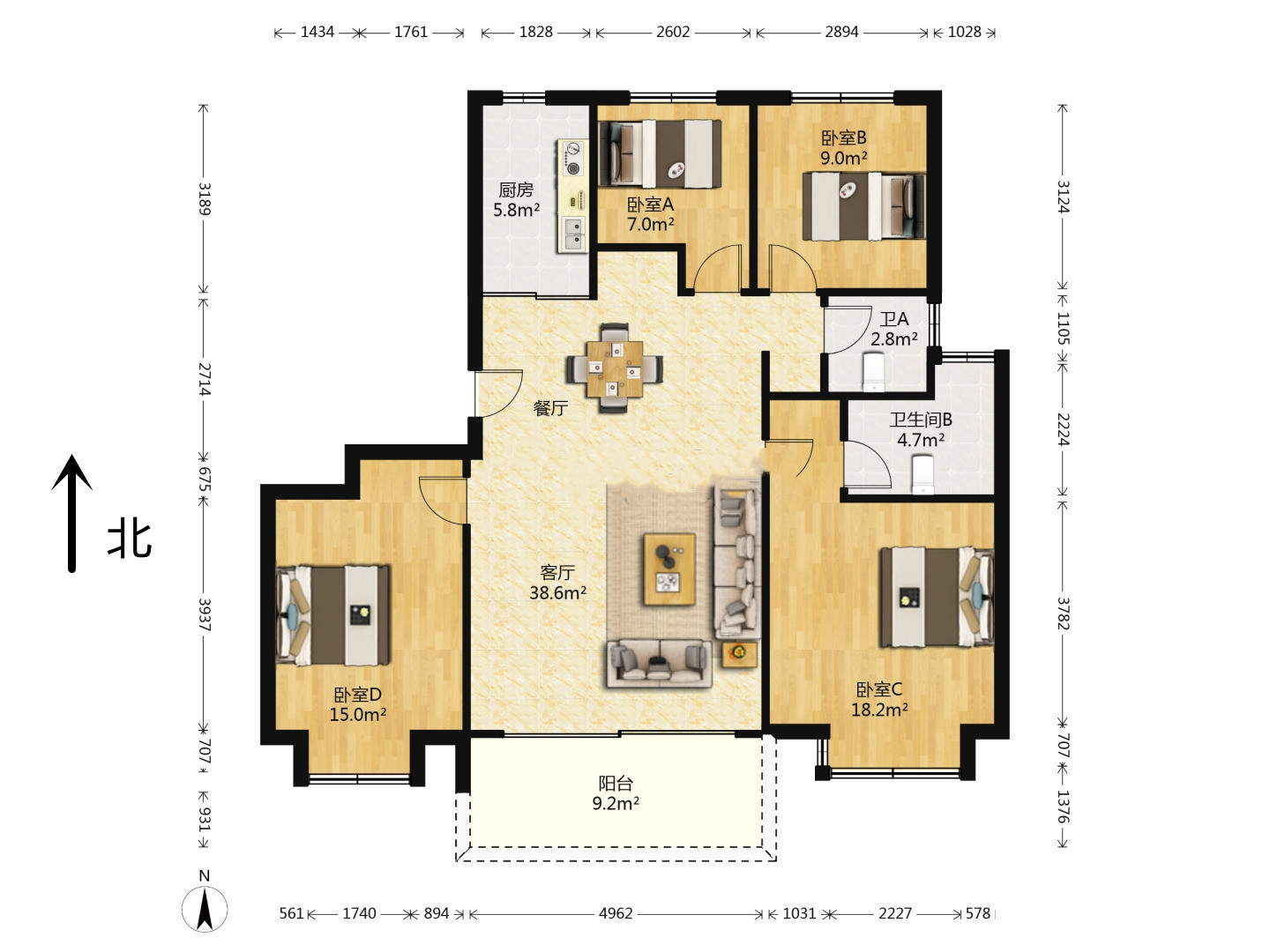 仁恒公园世纪 4室2厅2卫 134m&sup2;