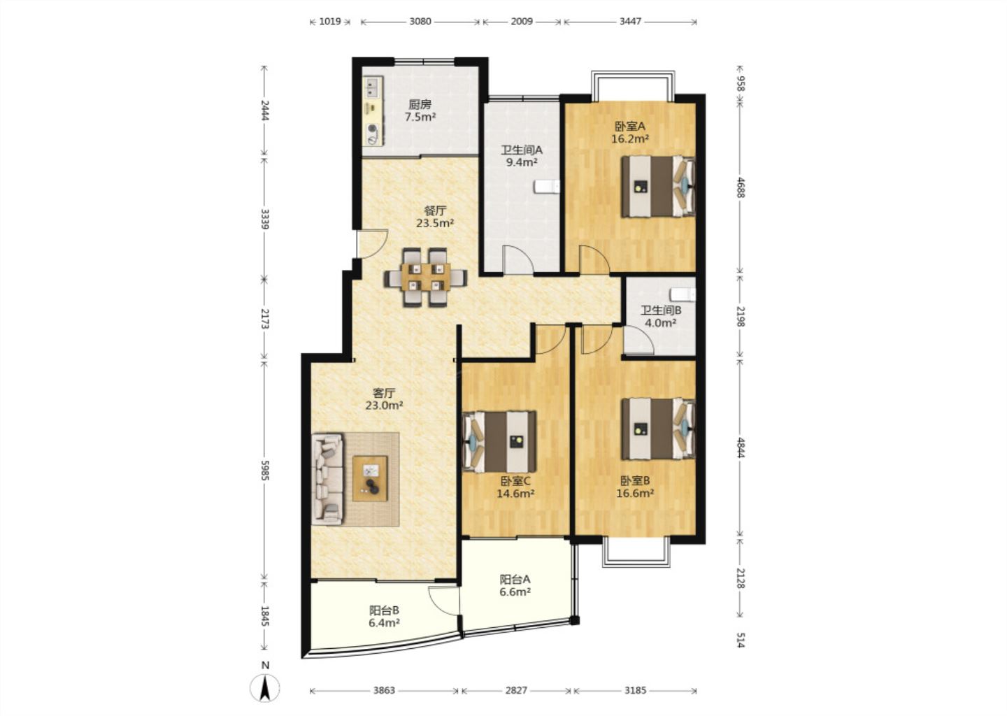都市华城 3室2厅2卫 140.00m&sup2;