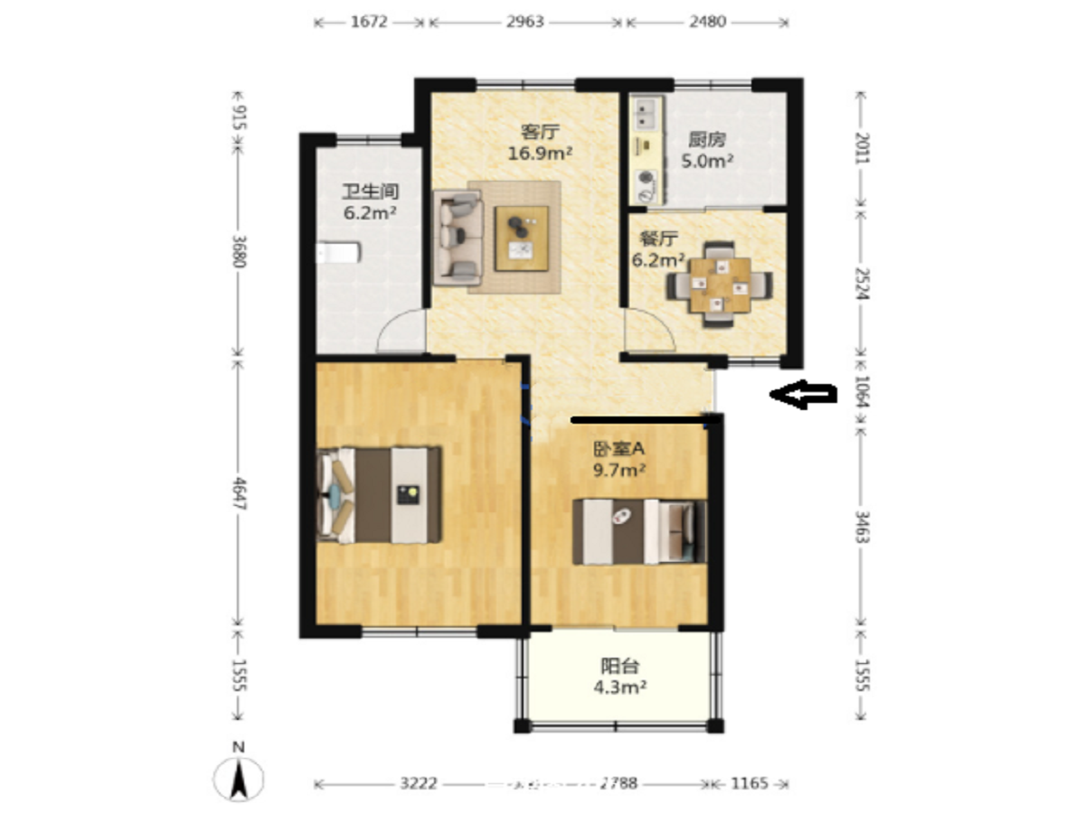 任港路2号 3室1厅1卫 99.96m&sup2;