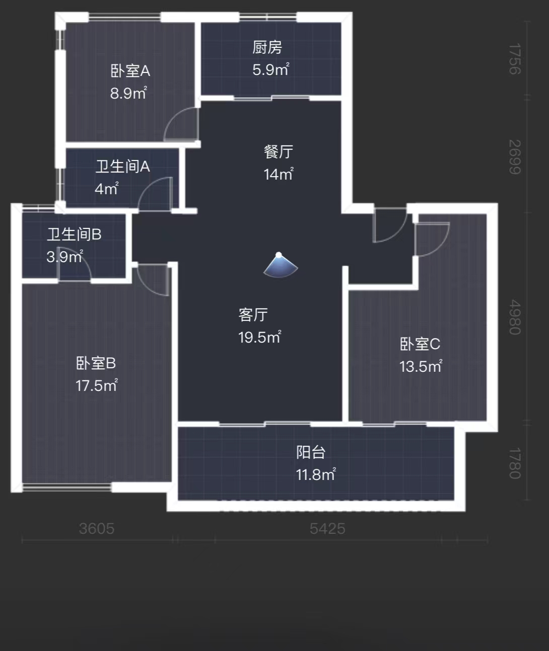 湖山源著 3室2厅2卫 125m&sup2;
