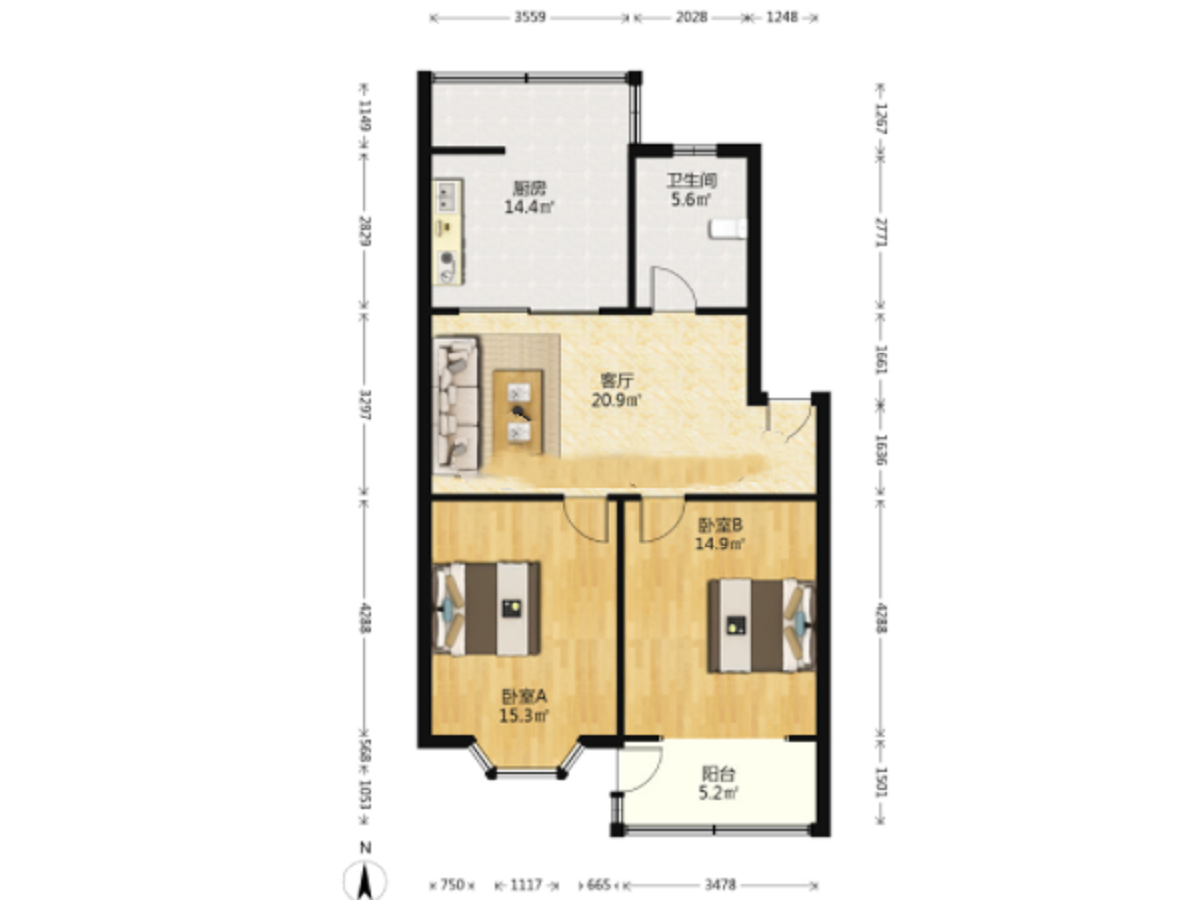 外滩小区 2室1厅1卫 87m&sup2;