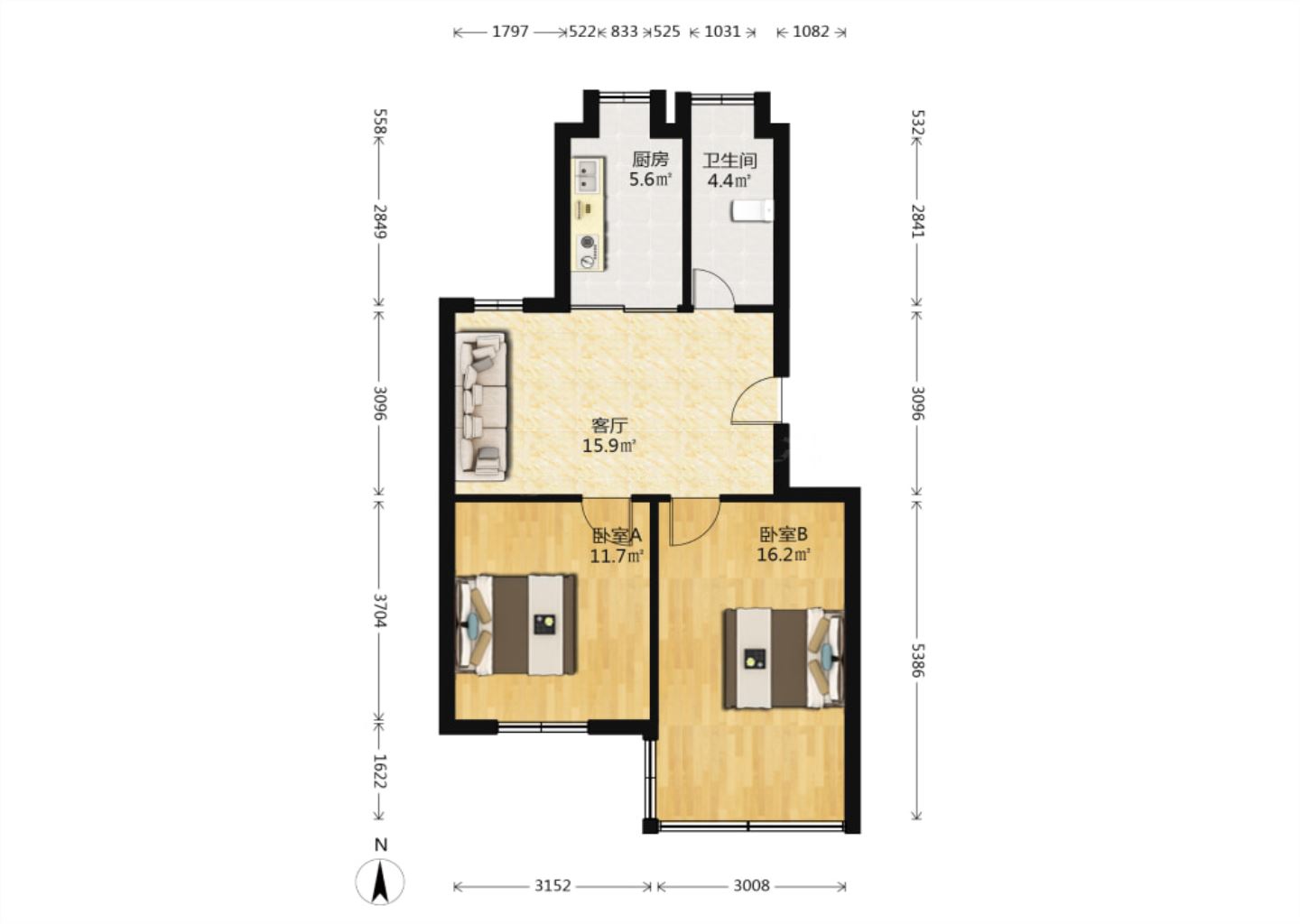 南川园新村 2室1厅1卫 70m&sup2;