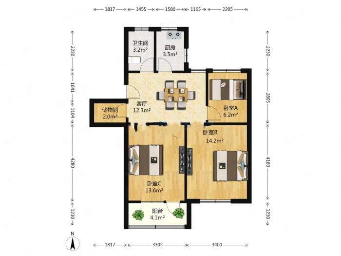 富新社区 3室2厅1卫 72m&sup2;