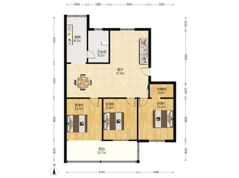 小石桥花苑 3室2厅2卫 121.00m&sup2;