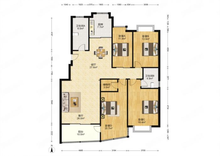 都市华城 3室2厅1卫 157.81m&sup2;