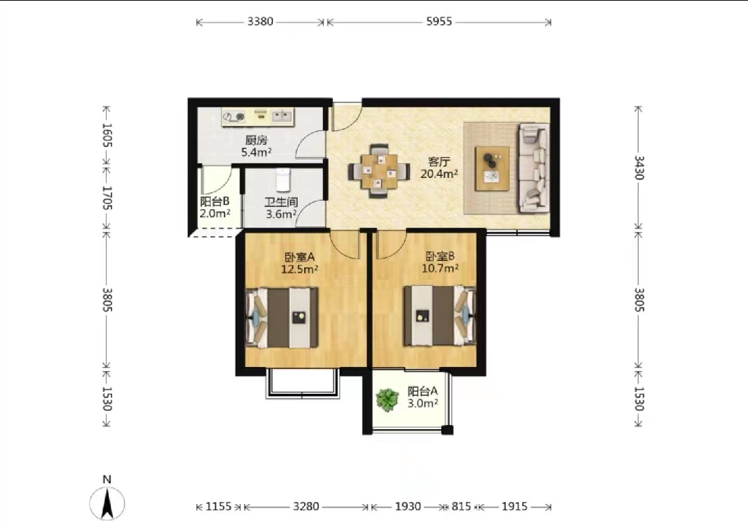惠泽苑 2室1厅1卫 83m&sup2;