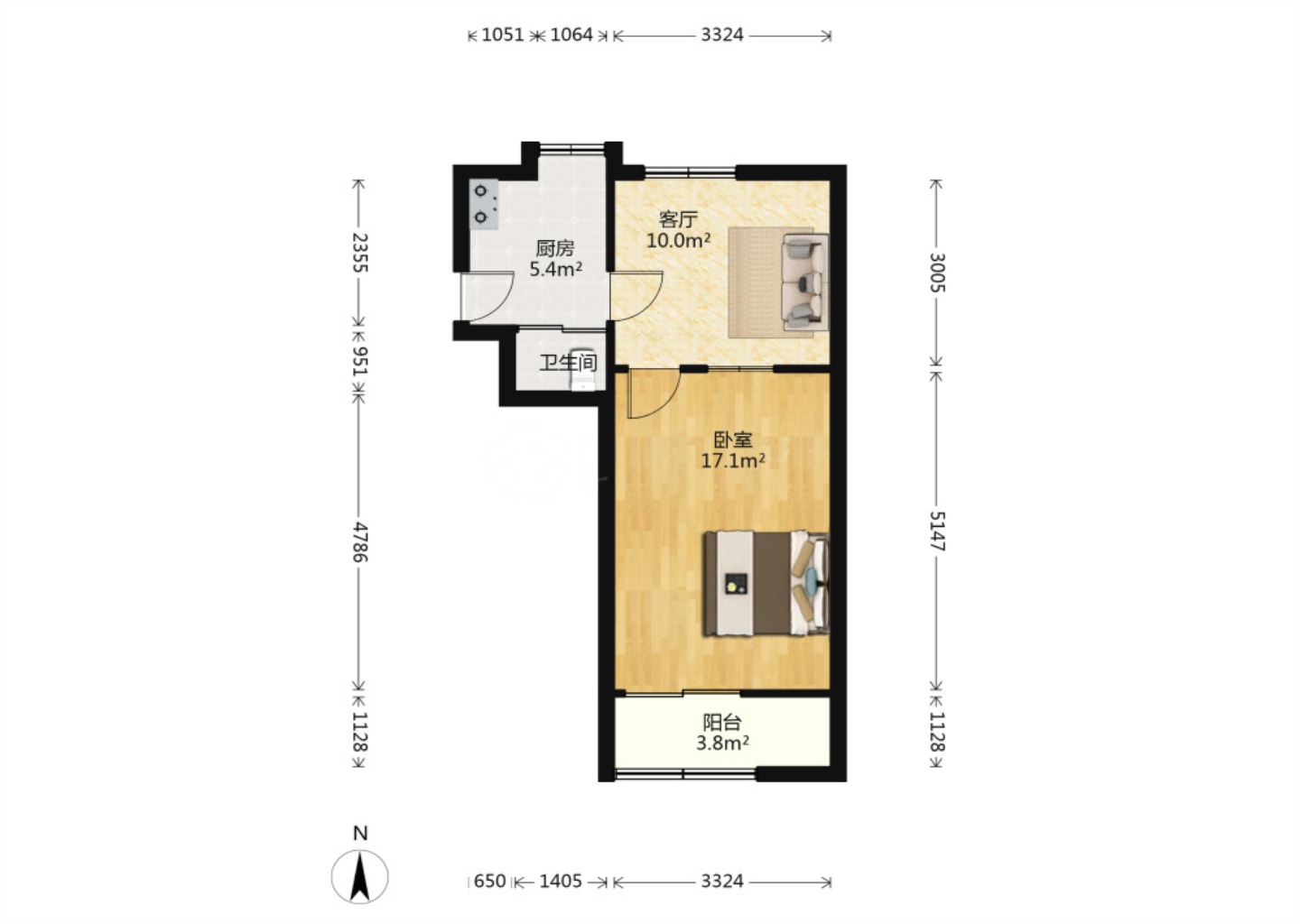 青年路新村 1室1厅1卫 48m&sup2;