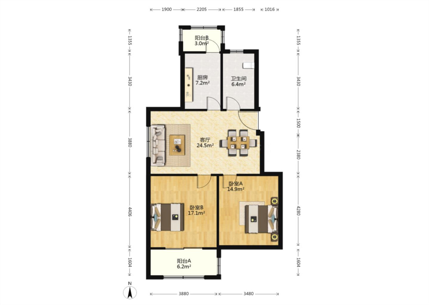 景明花苑 4室2厅1卫 94m&sup2;
