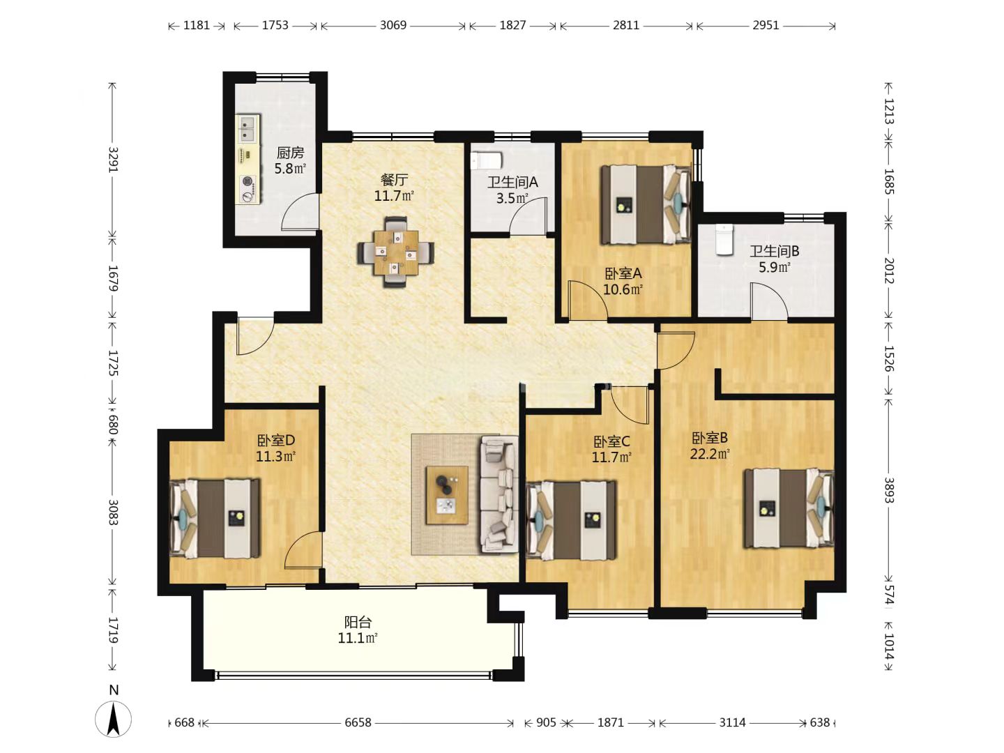 中南万科大都会 4室2厅2卫 147.70m&sup2;