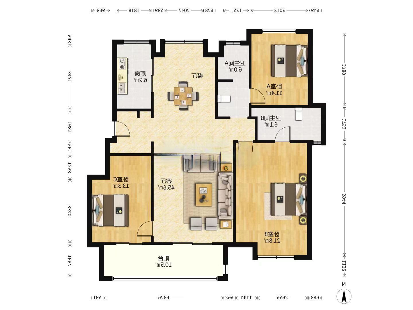 中南万科大都会 3室2厅2卫 139m&sup2;