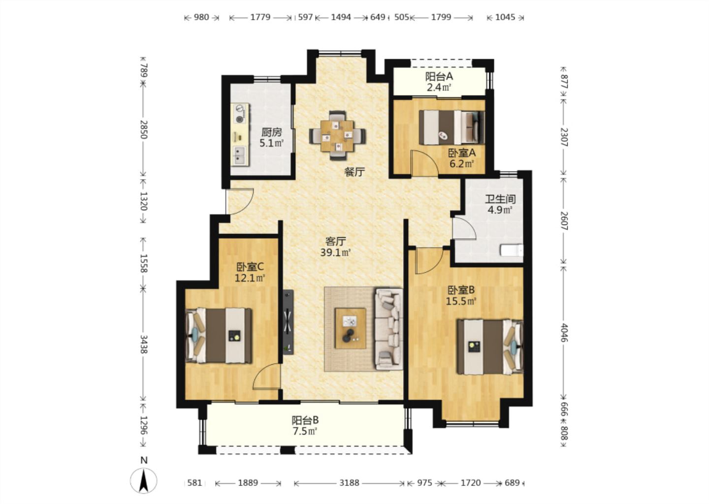 海上传奇 3室2厅1卫 110m&sup2;
