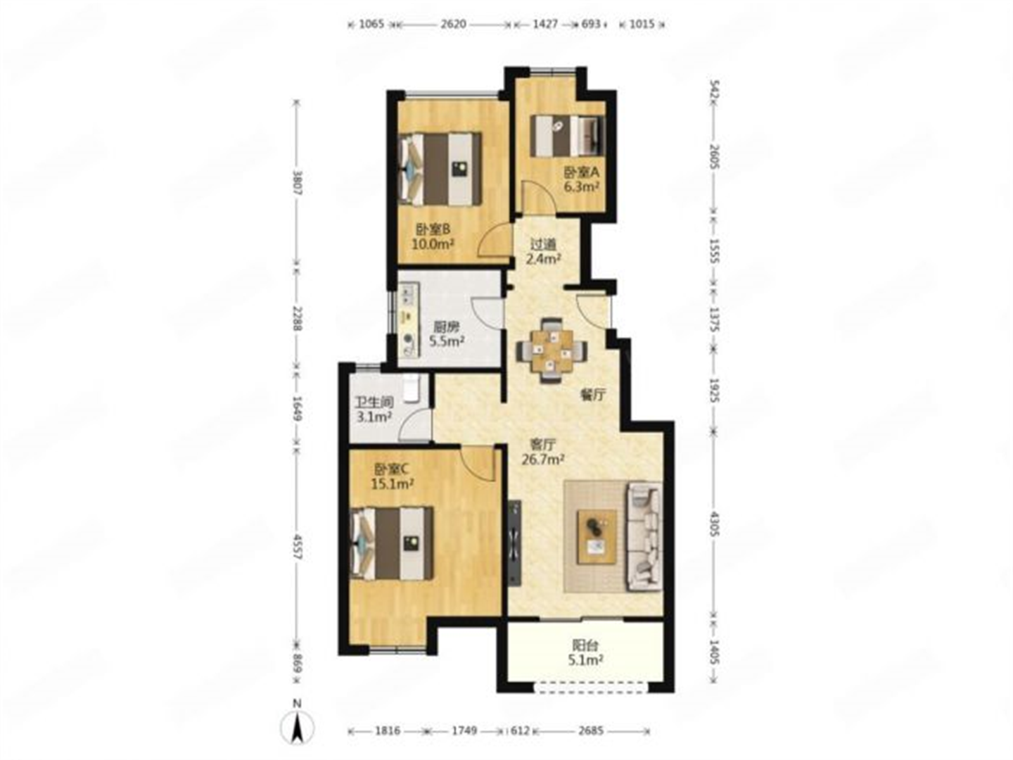 海上传奇 3室1厅1卫 89m&sup2;