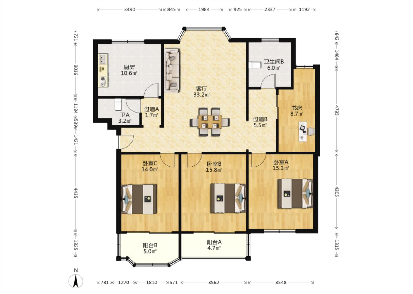 濠滨别业 3室2厅2卫 142m&sup2;