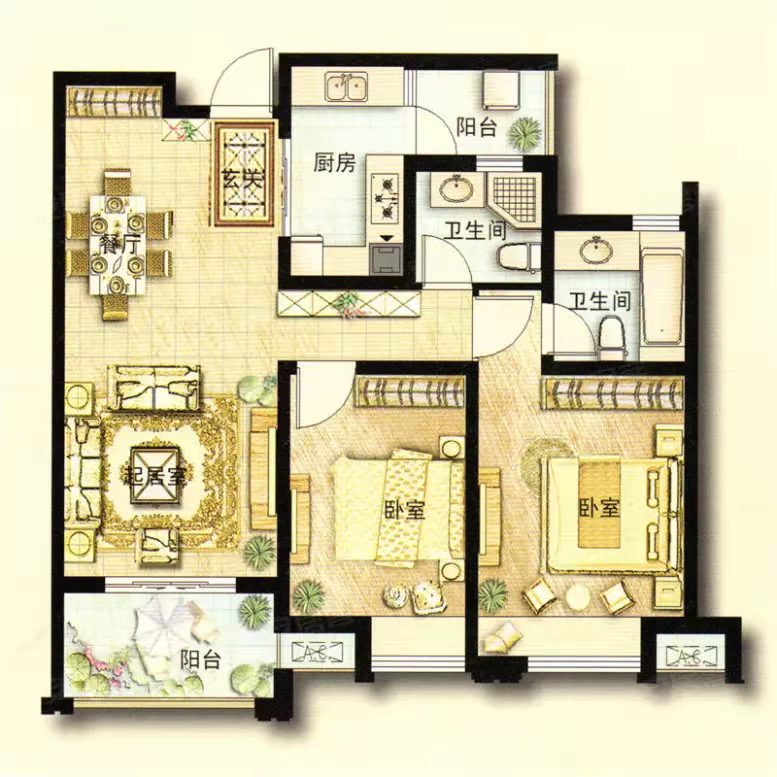 保利香槟国际 2室2厅1卫 99m&sup2;
