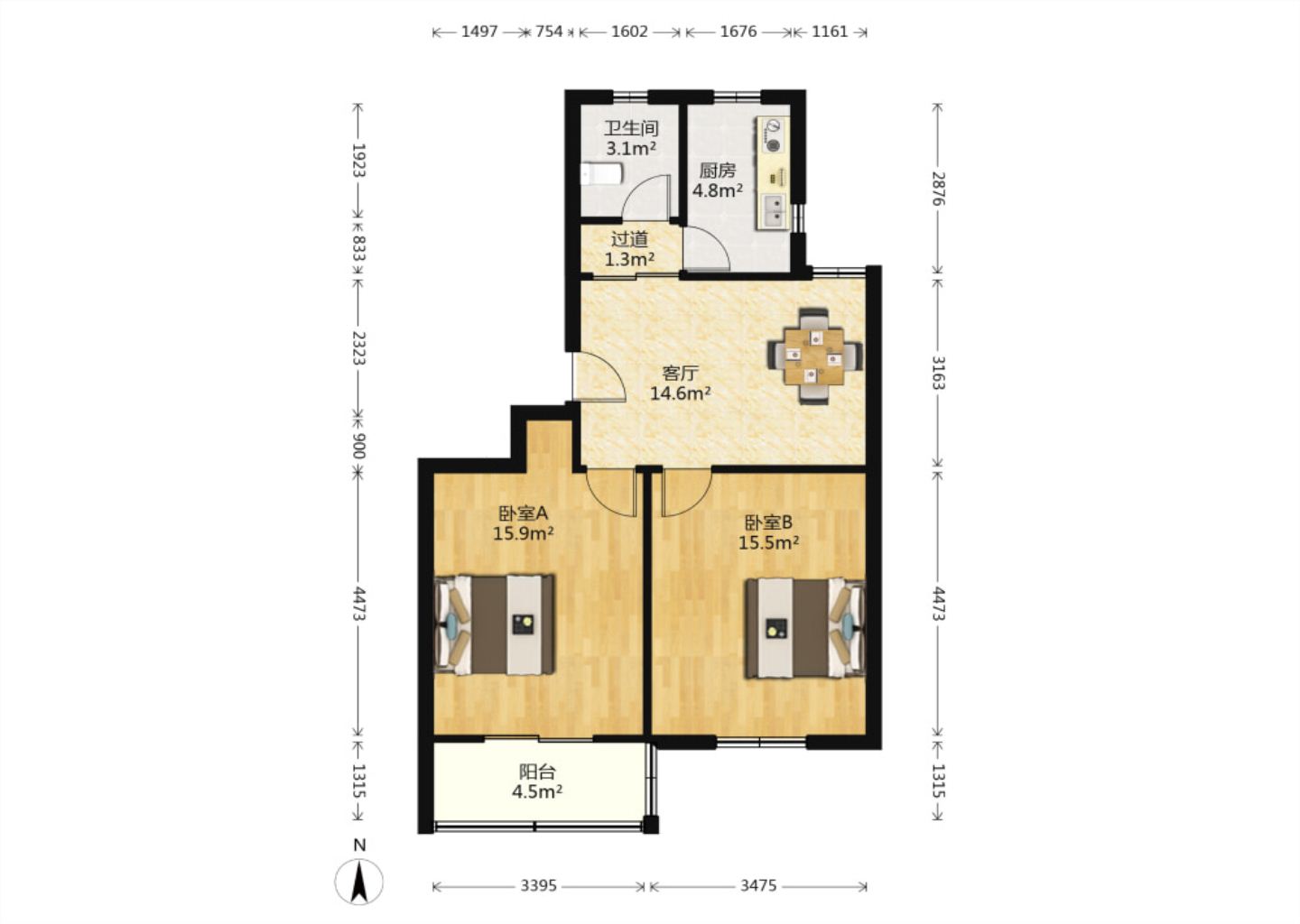 大南新村 2室2厅1卫 72m&sup2;