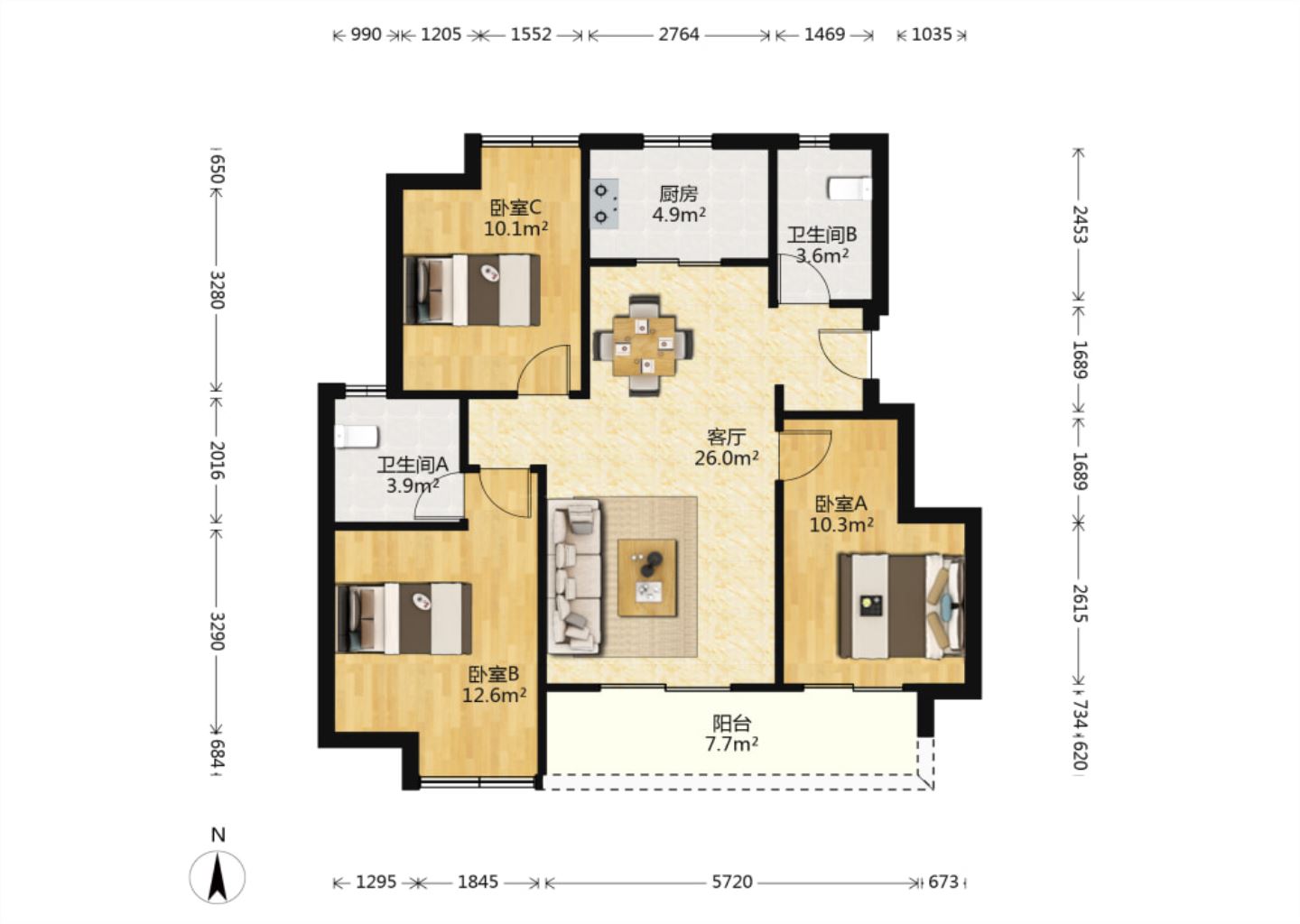 融信&middot;澜宸 3室2厅1卫 98.9m&sup2;