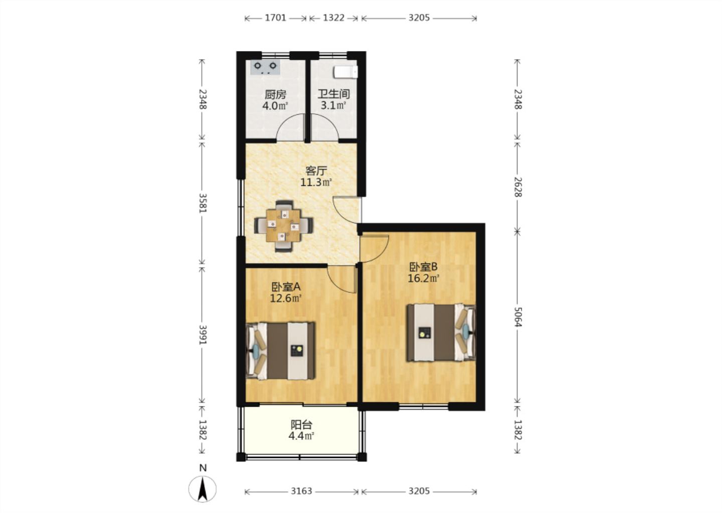 城港新村东区 2室1厅1卫 65.00m&sup2;