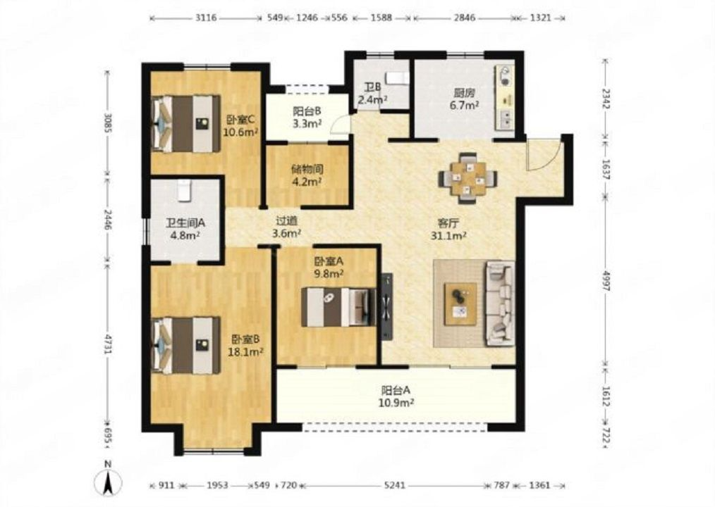 新城香溢紫郡 3室2厅1卫 142m&sup2;