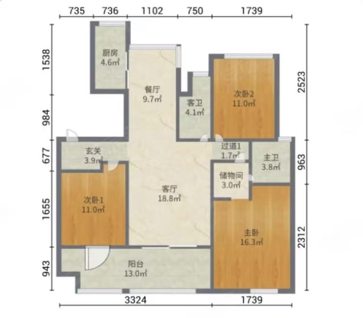 万科白鹭郡 3室2厅2卫 120m&sup2;