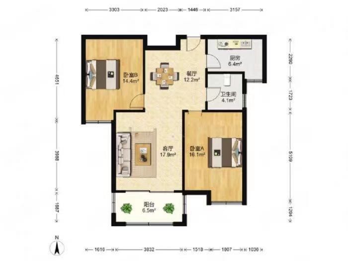 帝奥世伦名郡 2室2厅1卫 95m&sup2;