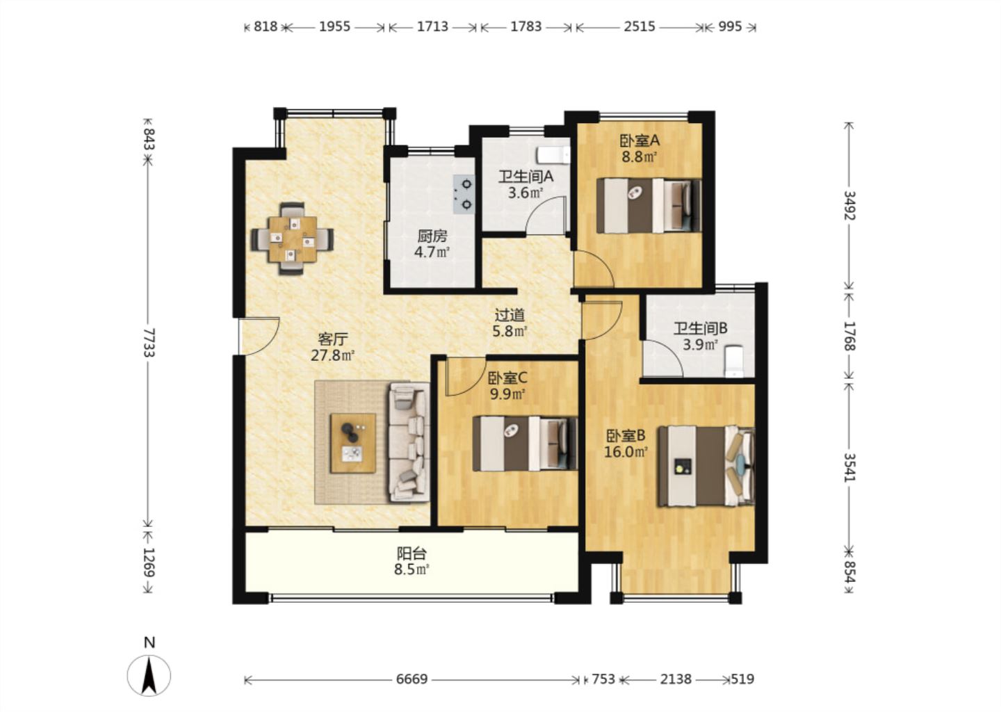 春风南岸东园 3室2厅2卫 104.13m&sup2;