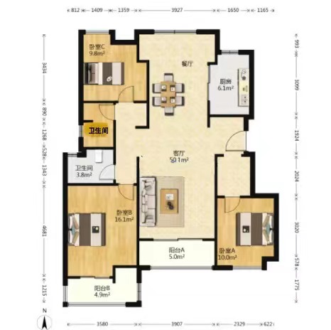 中海碧林湾 3室2厅1卫 123m&sup2;