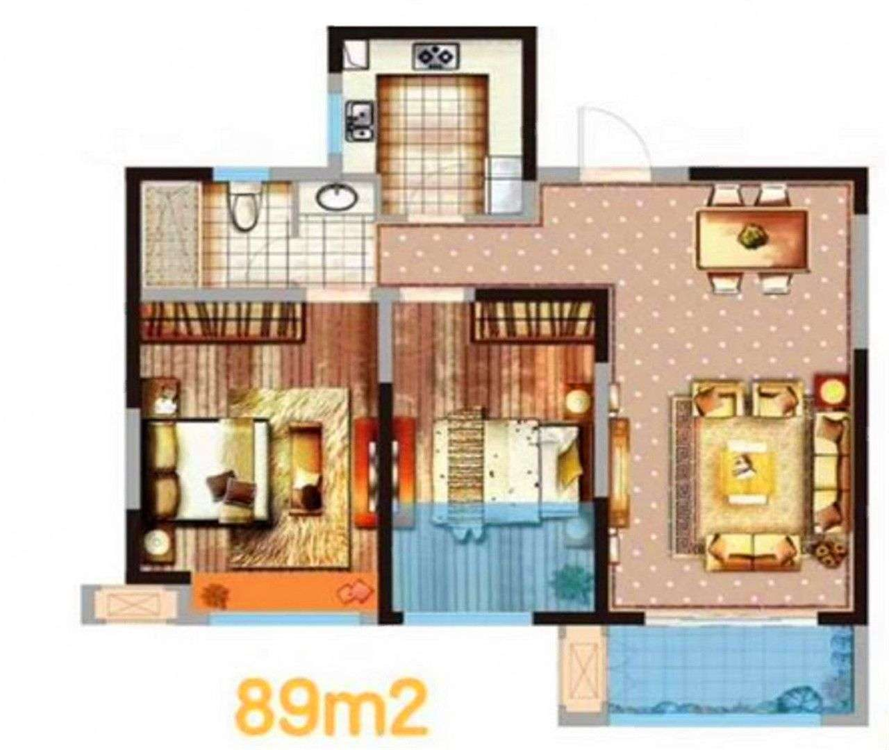 江山鼎 2室1厅1卫 90m&sup2;