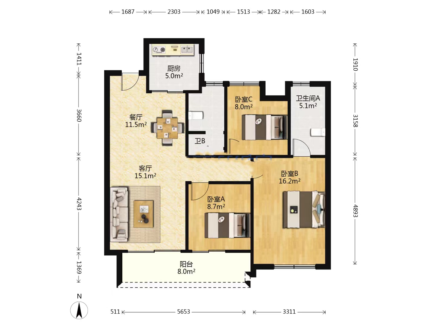 万科&middot;海上明月 3室2厅2卫 110m&sup2;