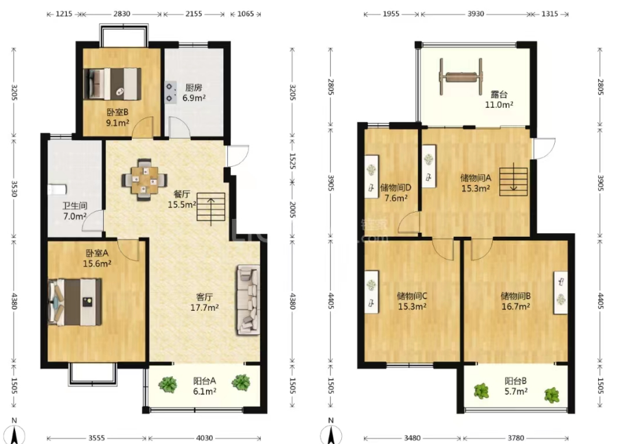 新三园花苑 4室2厅2卫 94m&sup2;