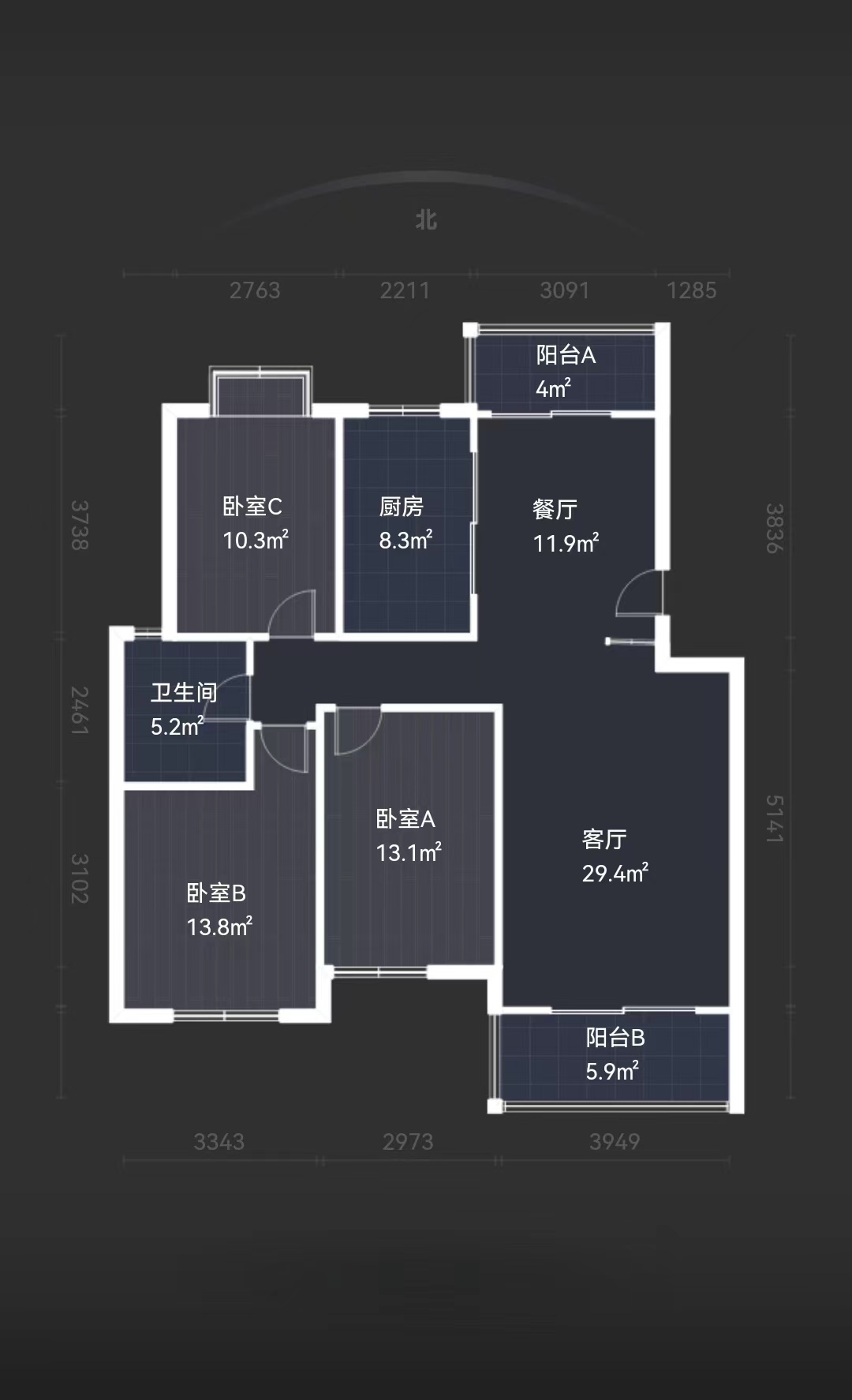 江海皇都私家花园 3室2厅1卫 122m&sup2;