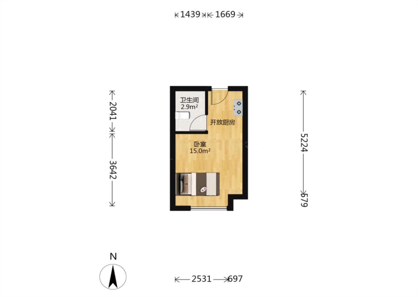 绿地智公馆 1室1厅1卫 31.59m&sup2;
