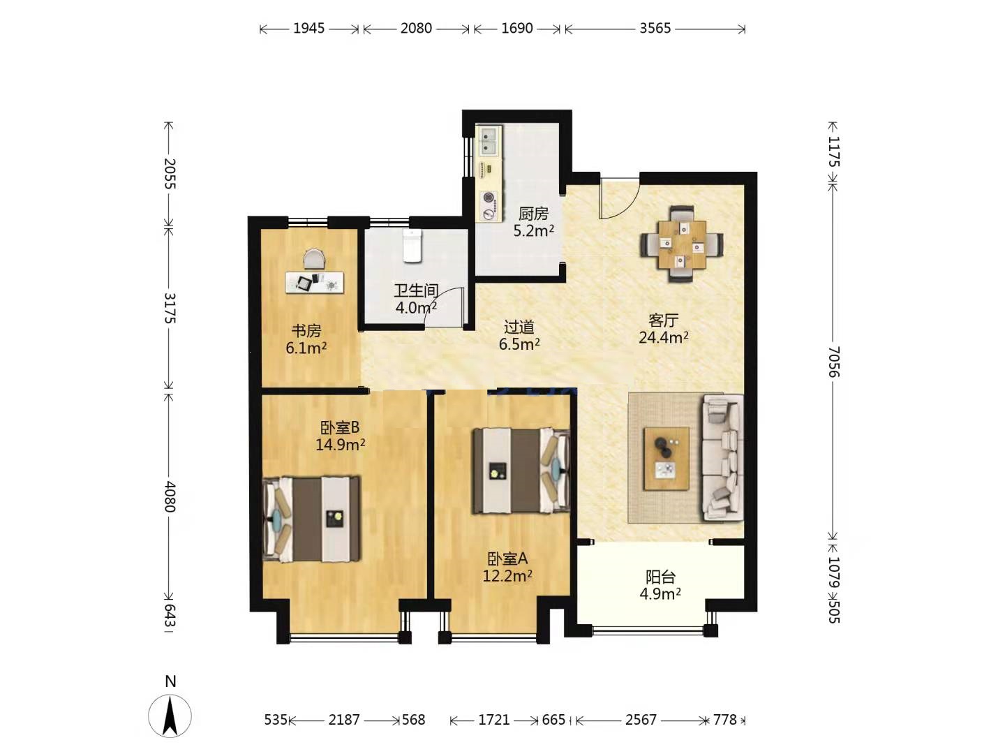 山景水岸 3室2厅1卫 97m&sup2;