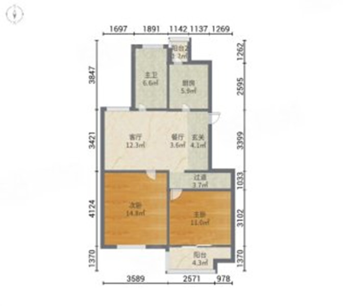中桥名邸 2室2厅1卫 81.36m&sup2;