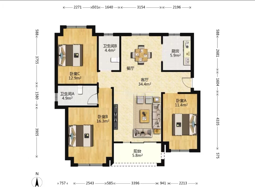 南通雅居乐花园 3室2厅2卫 127m&sup2;