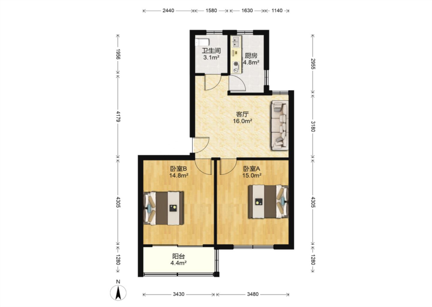 姚港路31号 2室1厅1卫 70.00m&sup2;