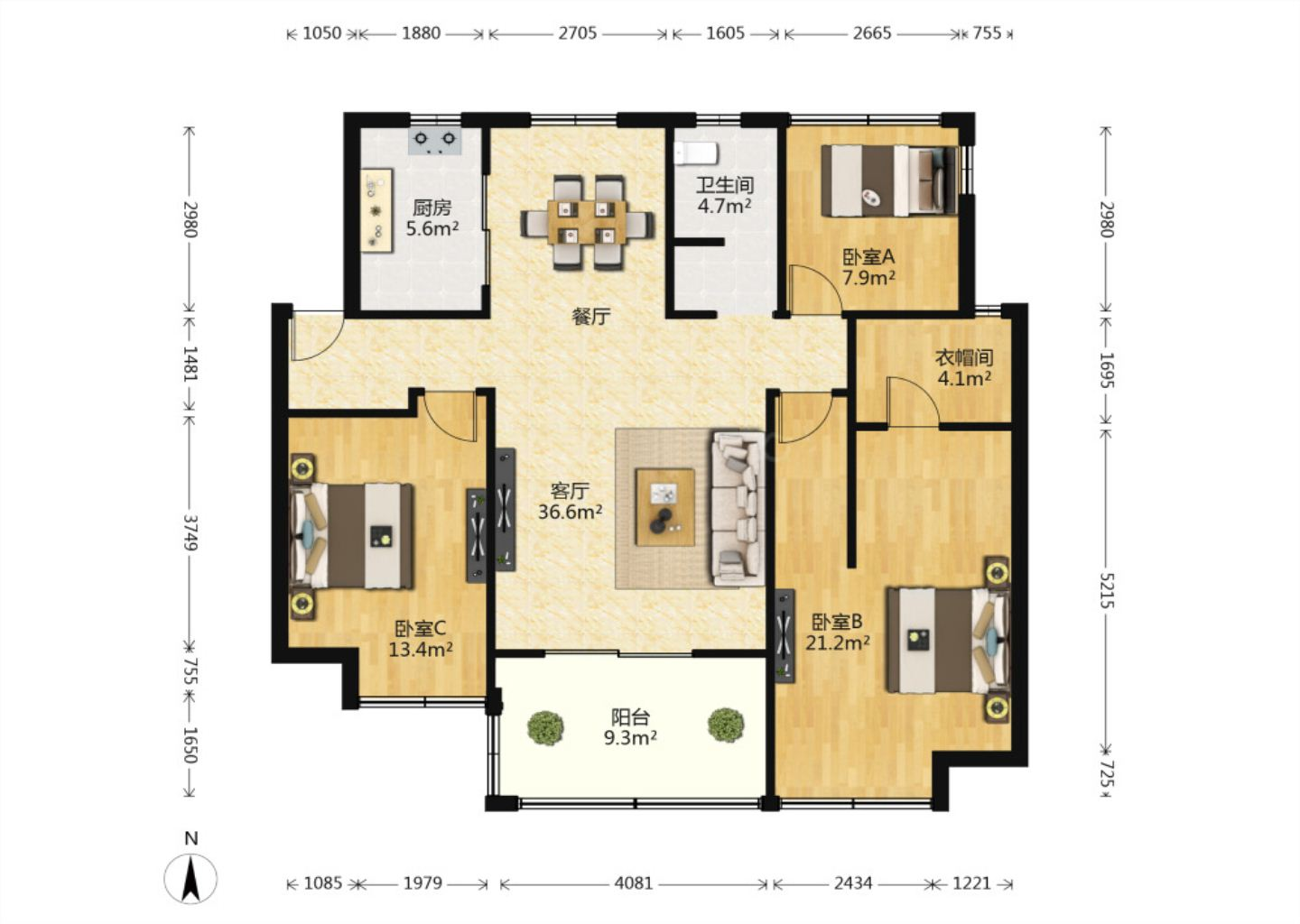 万科公园里一期 3室2厅2卫 120m&sup2;