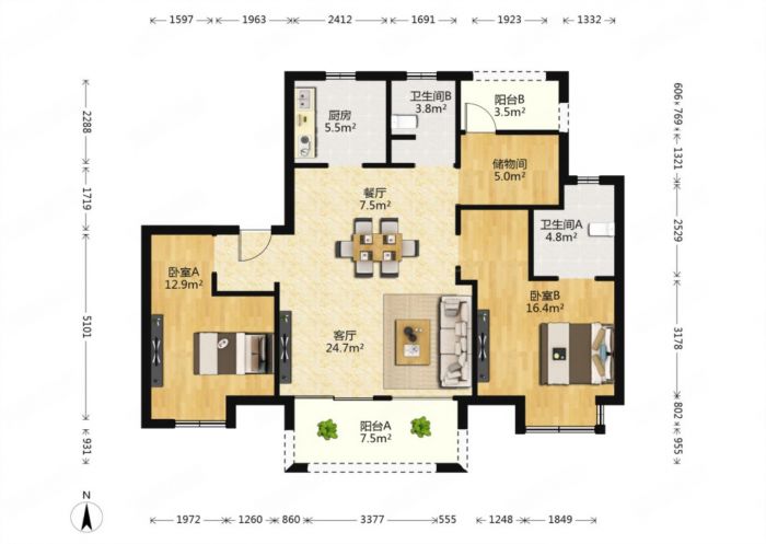 丽景湾 3室2厅2卫 117m&sup2;