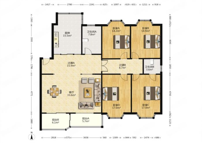 凯旋花园 3室2厅2卫 173m&sup2;