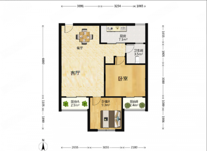印象公馆 2室1厅1卫 92m&sup2;