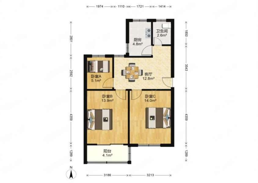 花园角 2室1厅1卫 72m&sup2;