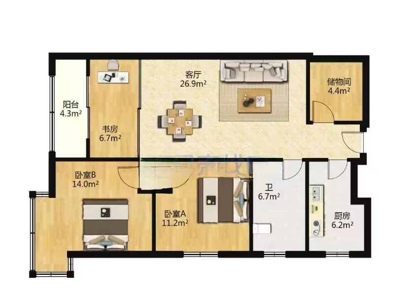 润华国际中心 3室2厅2卫 116.89m&sup2;